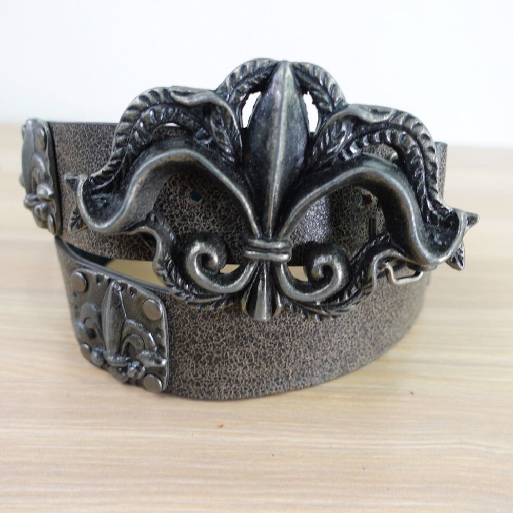 Black Medieval Steampunk Belt 40 Fleur De Lis Metal Buckle Antique Large PAPA K